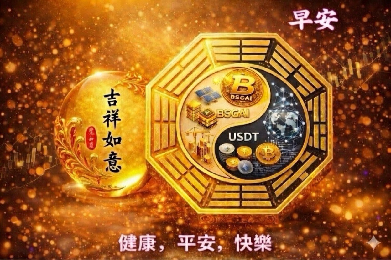 吉祥如意的金色八卦藝術圖與健康平安快樂祝福